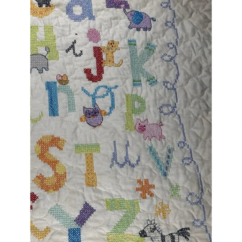 Vintage Hanging Cross Stitch Baby Quilt Alphabet Animals ABC Nursery Blanket